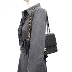 Pre Owned Chanel Black Lambskin Medium Double Flap Shoulder Bag