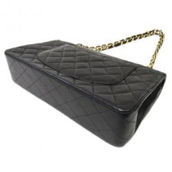 Pre Owned Chanel Black Lambskin Medium Double Flap Shoulder Bag