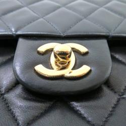 Pre Owned Chanel Black Lambskin Medium Double Flap Shoulder Bag