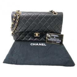 Pre Owned Chanel Black Lambskin Medium Double Flap Shoulder Bag