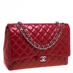 Pre Owned Chanel Red Quilted Leather Maxi Classic Single Flap Bag