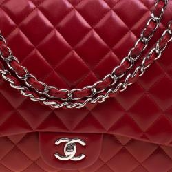 Pre Owned Chanel Red Quilted Leather Maxi Classic Single Flap Bag