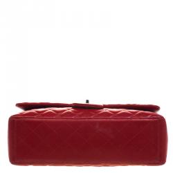 Pre Owned Chanel Red Quilted Leather Maxi Classic Single Flap Bag