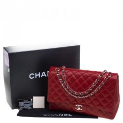 Pre Owned Chanel Red Quilted Leather Maxi Classic Single Flap Bag
