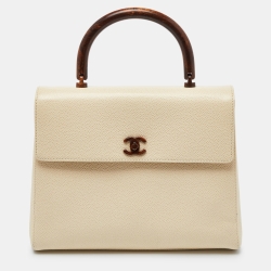 Pre Owned Chanel Ivory Caviar Leather Vintage Kelly Bag