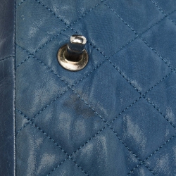 Pre Owned Chanel Blue Quilted Iridescent Leather Medium In-The-Mix Flap Bag