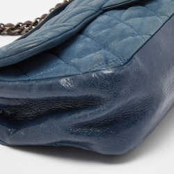 Pre Owned Chanel Blue Quilted Iridescent Leather Medium In-The-Mix Flap Bag