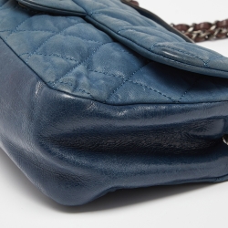 Pre Owned Chanel Blue Quilted Iridescent Leather Medium In-The-Mix Flap Bag