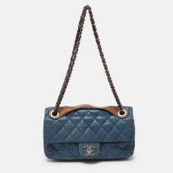 Pre Owned Chanel Blue Quilted Iridescent Leather Medium In-The-Mix Flap Bag