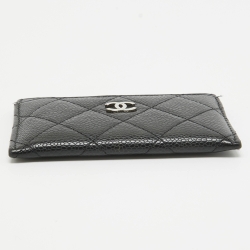 Pre Owned Chanel Black Quilted Caviar Leather CC Card Holder