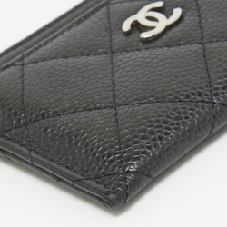 Pre Owned Chanel Black Quilted Caviar Leather CC Card Holder