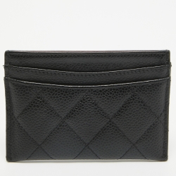 Pre Owned Chanel Black Quilted Caviar Leather CC Card Holder