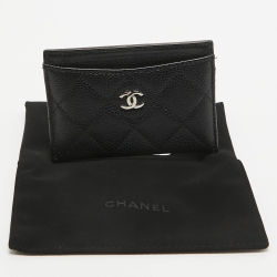 Pre Owned Chanel Black Quilted Caviar Leather CC Card Holder