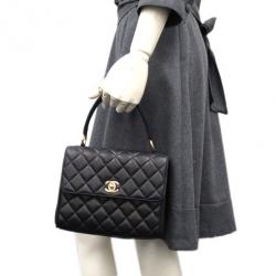 Pre Owned Chanel Black Lambskin Top Handle Flap Bag