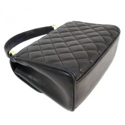 Pre Owned Chanel Black Lambskin Top Handle Flap Bag