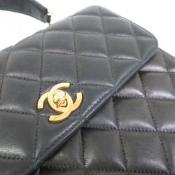 Pre Owned Chanel Black Lambskin Top Handle Flap Bag