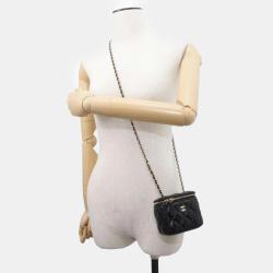 Pre Owned Chanel Black Leather Small Vanity Case Chain Shoulder Bag