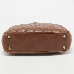 Pre Owned Chanel Brown Diagonal Quilted Leather CC Covered Signature Flap Bag