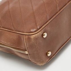 Pre Owned Chanel Brown Diagonal Quilted Leather CC Covered Signature Flap Bag