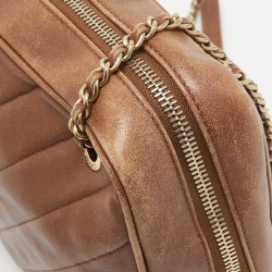 Pre Owned Chanel Brown Diagonal Quilted Leather CC Covered Signature Flap Bag