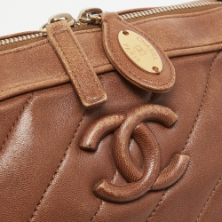 Pre Owned Chanel Brown Diagonal Quilted Leather CC Covered Signature Flap Bag
