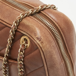Pre Owned Chanel Brown Diagonal Quilted Leather CC Covered Signature Flap Bag
