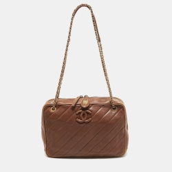 Pre Owned Chanel Brown Diagonal Quilted Leather CC Covered Signature Flap Bag