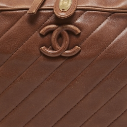 Pre Owned Chanel Brown Diagonal Quilted Leather CC Covered Signature Flap Bag