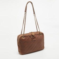 Pre Owned Chanel Brown Diagonal Quilted Leather CC Covered Signature Flap Bag