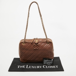 Pre Owned Chanel Brown Diagonal Quilted Leather CC Covered Signature Flap Bag