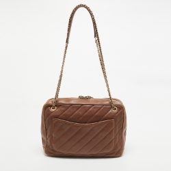 Pre Owned Chanel Brown Diagonal Quilted Leather CC Covered Signature Flap Bag