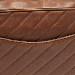 Pre Owned Chanel Brown Diagonal Quilted Leather CC Covered Signature Flap Bag