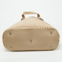 Pre Owned Chanel Beige Woven Straw and Leather Shopping Tote