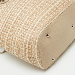Pre Owned Chanel Beige Woven Straw and Leather Shopping Tote