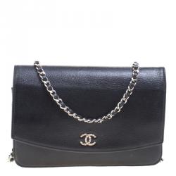 Chanel Black Caviar Leather Sevruga Wallet on Chain