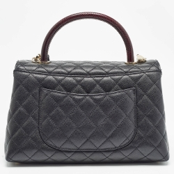 Pre Owned Chanel Black Quilted Caviar Leather and Lizard Embossed Small Coco Top Handle Bag