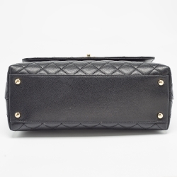 Pre Owned Chanel Black Quilted Caviar Leather and Lizard Embossed Small Coco Top Handle Bag