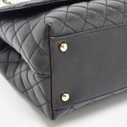Pre Owned Chanel Black Quilted Caviar Leather and Lizard Embossed Small Coco Top Handle Bag
