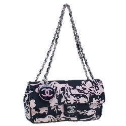 Pre Owned Chanel Black and Pink Fabric Mirror Charm Classic 2.55 Flap Bag