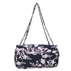 Pre Owned Chanel Black and Pink Fabric Mirror Charm Classic 2.55 Flap Bag