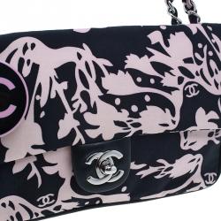 Pre Owned Chanel Black and Pink Fabric Mirror Charm Classic 2.55 Flap Bag