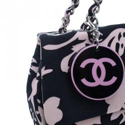 Pre Owned Chanel Black and Pink Fabric Mirror Charm Classic 2.55 Flap Bag