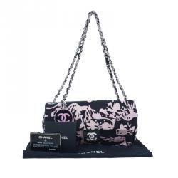 Pre Owned Chanel Black and Pink Fabric Mirror Charm Classic 2.55 Flap Bag