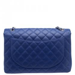 Pre Owned حقيبة شانيل قلاب مفرد كلاسيك ماكسي جلد كافيار مبطنة زرقاء