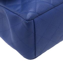 Pre Owned حقيبة شانيل قلاب مفرد كلاسيك ماكسي جلد كافيار مبطنة زرقاء