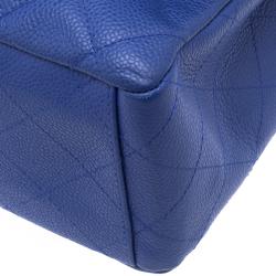 Pre Owned حقيبة شانيل قلاب مفرد كلاسيك ماكسي جلد كافيار مبطنة زرقاء