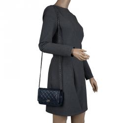 Pre Owned حقيبة كلتش شانيل بوي WOC جلد مبطن أزرق داكن