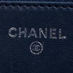 Pre Owned حقيبة كلتش شانيل بوي WOC جلد مبطن أزرق داكن