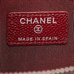 Pre Owned Chanel Red Quilted Caviar Leather Medium O-Case Zip Pouch
