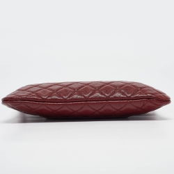 Pre Owned Chanel Red Quilted Caviar Leather Medium O-Case Zip Pouch